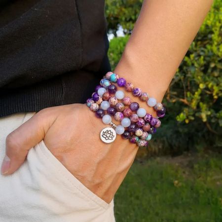 108 Bead Purple Jasper & Amethyst Mala Bracelet