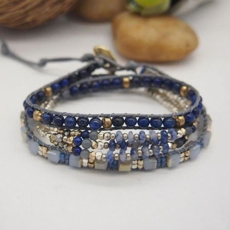 Lapis Lazuli & Blue Aventurine 5-Layer Gemstone Wrap Bracelet