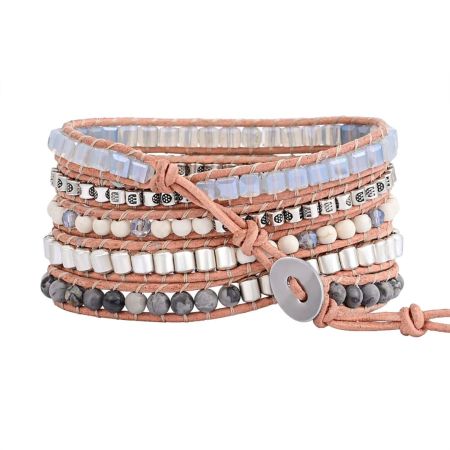 Celestine Druzy & Natural Stone 5-Layer Wrap Bracelet