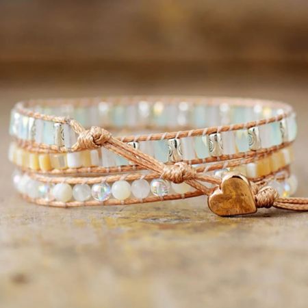 Moonstone & Rainbow Beads 3-Layer Vegan Wrap Bracelet