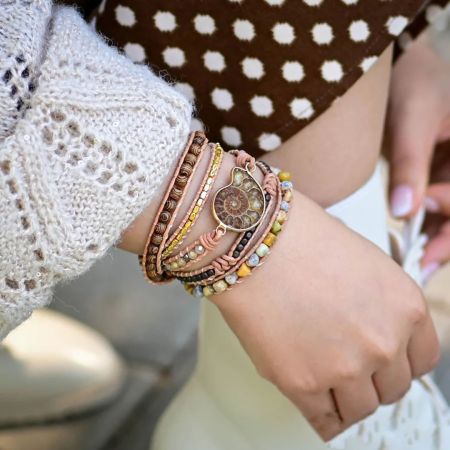 Sunstone & Ammonite Gold-Plated 5-Layer Wrap Bracelet