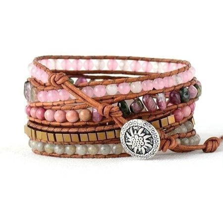 Rose Quartz, Rhodonite & Pink Tourmaline 5-Layer Wrap Bracelet
