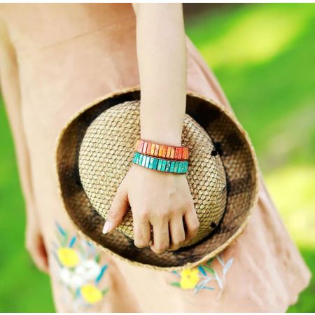 Turquoise Jasper Tube Stone Leather Wrap Bracelet