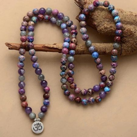 Purple Jasper & Labradorite 108 Mala Beads Bracelet