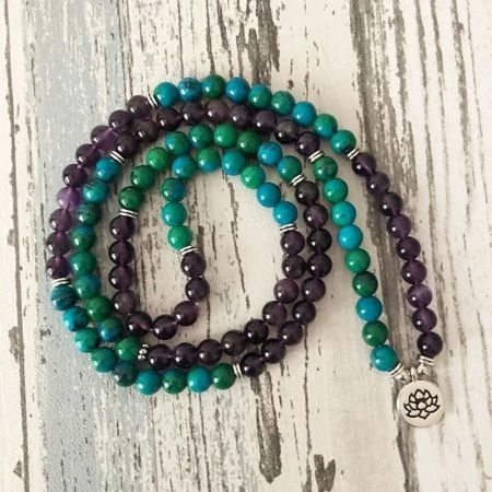 Amethyst & Chrysocolla 108 Mala Prayer Bead Bracelet