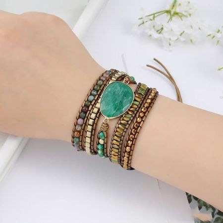 Indian Agate & Green Aventurine Wrap Bracelet – Balance & Harmony