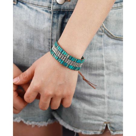 Handmade Blue Jasper & Tibetan Bead Wrap Bracelet – Vegan Friendly Adjustable Jewelry