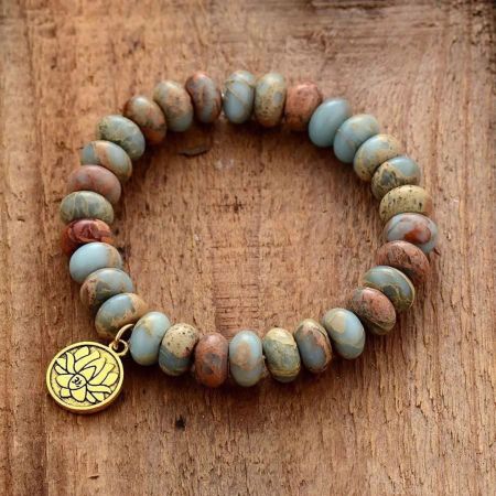 Natural King Jasper & Lotus Flower Bracelet – Handmade Grounding Energy Jewelry