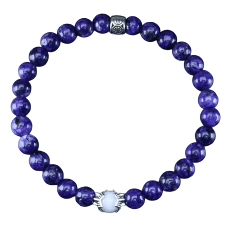 Charoite & Moonstone Bracelet (6mm Beads)/Spiritual, Overcome Fear, Reduce Stress, Negativity, Stress, Obsessions