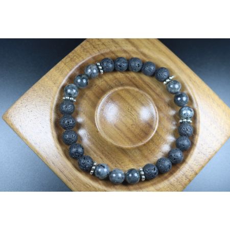 Lava and Larvikite Bracelet - Men Bracelet - Men Jewelry - Stretch Bracelet - Gemstone Bracelet - 8mm beads