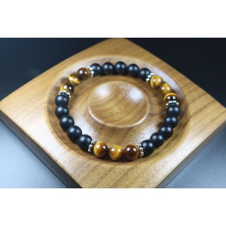 Matte Black Onyx and Tiger Eye Bracelet -  - 8mm beads-Bracelet - Men Jewelry - Stretch Bracelet - Men Bead Bracelet - Heal Bracelet