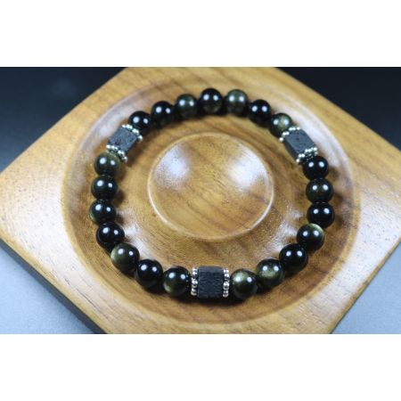 Black Obsidian with Cube Lava Bracelet - Bracelet - Jewelry - Bead Bracelet - Heal Bracelet - 8mm beads