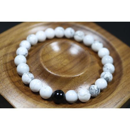 Howlite Bracelet, Mens Bracelet, Women Bracelet – Strengthens Ambition and Memory, Stretch Bracelet, 8mm beads