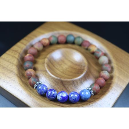 Matte Picasso and Lapis Lazuli Bracelet - Man Jewelry-Stretch Bracelet-Man Bead Bracelet - Heal Bracelet- Matte Picasso Bracelet 