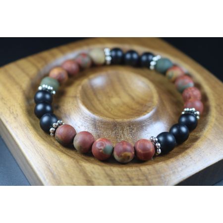 Matte Picasso and Matte Black Onyx Bracelet - Men Bracelet - Men Jewelry - Stretch Bracelet - Men Bead Bracelet - Heal Bracelet 8mm beads