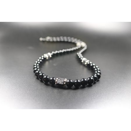 Black Obsidian with Cube Lava Balance Necklace, Mens Necklace, Womens Necklace, Stretch Necklace, Gemstone Necklace, Healing Necklace