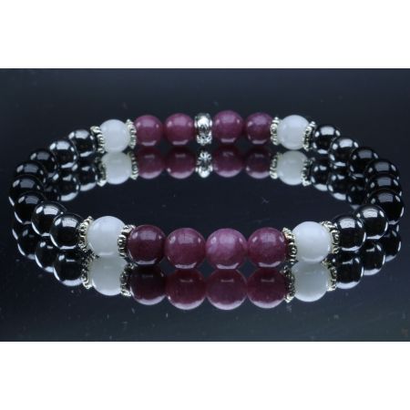 Lepidolite, Hematite, Black Tourmaline, Moonstone Bracelet (6mm Beads)/Emotional Healing, Depression, Insomnia, New Beginnings, Anxiety