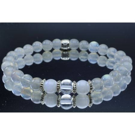 Labradorite, Moonstone & Clear Quartz Bracelet (6mm Beads)/Spiritual, Protection, Calming