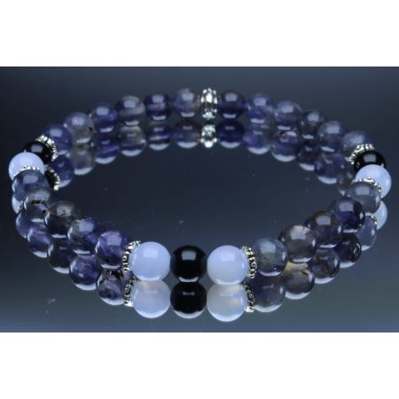 Iolite, Blue Lace Agate & Black Tourmaline Bracelet (6mm Beads)/Wisdom, Inner Vision, Recovery, Addictions, Spiritual, Calming