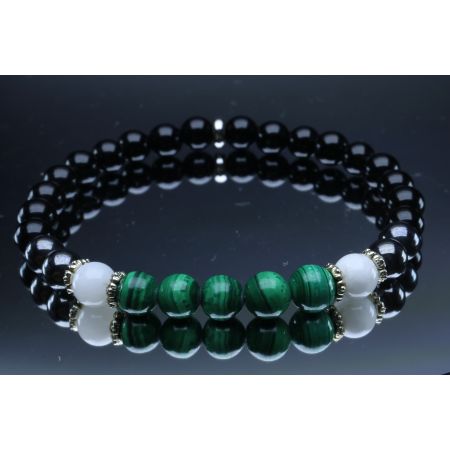 Malachite, Moonstone, Hematite & Black Tourmaline Bracelet (6mm Beads)/Powerful Protection, Emotional Balance, Heart Chakra, Well-Being
