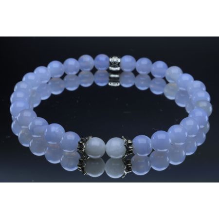 Blue Lace Agate & Moonstone Bracelet (6mm Beads)/Anxiety, Calming