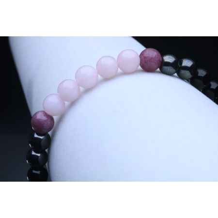 Black Tourmaline, Hematite, Rose Quartz & Lepidolite Bracelet (6mm Beads)/Depression, Anxiety, Protection, Empath