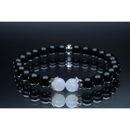 Black Tourmaline & Moonstone Bracelet (6mm Beads)/Protection, Positive Energy, New Beginnings, Calming