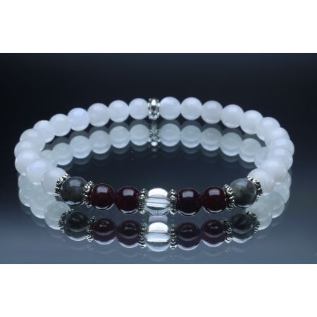 Garnet, Black Labradorite, Crystal Quartz & Moonstone Bracelet (6mm Beads)