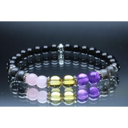 Empath Bracelet with Black Tourmaline, Black Labradorite, Amethyst, Citrine & Rose Quartz (6mm Beads)