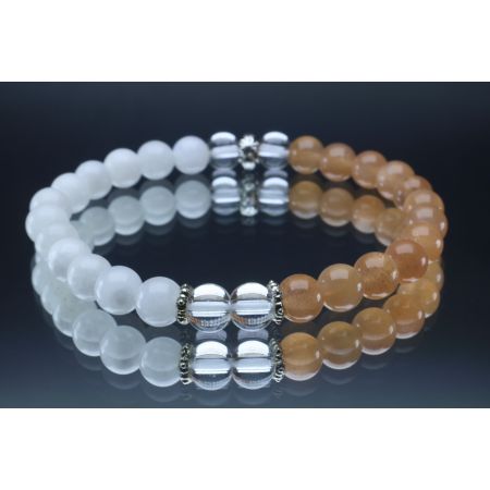 Moonstone, Sunstone & Clear Quartz Bracelet (6mm Beads)/New Beginnings, Calming, Anxiety, Joy, Positive Energy