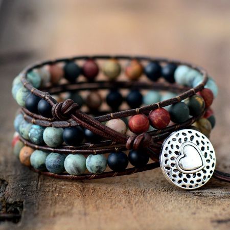 Natural Matte Stone Leather Wrap Bracelet-Inner Peace Balance Meditation Spiritual Inspiration Energy Protection Bracelet-Mental Health Gift