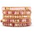 Natural Rose Quartz, Yellow Onyx & Rhodonite Leather Wrap Bracelet – 5 Layer Adjustable