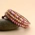 Natural Rose Quartz, Yellow Onyx & Rhodonite Leather Wrap Bracelet – 5 Layer Adjustable