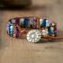 Handmade Natural Gemstone Sunflower Leather Wrap Bracelet – Adjustable Healing Jewelry