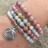 108 Matte Amazonite & Rhodonite Mala Beads – Handmade Meditation Necklace/Bracelet with Seashell Charm