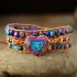 Handmade Purple & Turquoise Jasper Heart Wrap Bracelet – Genuine Leather, Adjustable
