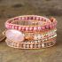 Natural Rose Quartz, Rhodonite & Sunstone Leather Wrap Bracelet – Handmade Chakra Jewelry