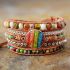 Vibrant Rainbow Imperial Jasper 5x Wrap Bracelet - Handmade Leather Jewelry