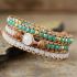 Primary Choice: Handmade White Opal & Mint Crystal 3-Layer Wrap Bracelet - Genuine Leather