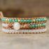 Primary Choice: Handmade White Opal & Mint Crystal 3-Layer Wrap Bracelet - Genuine Leather