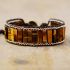 Primary Choice: Natural Tiger Eye Stone Leather Wrap Bracelet - Handmade Rectangular Bead Cuff